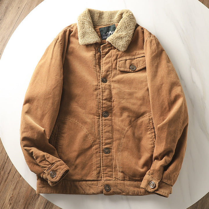 Men’s lined corduroy jacket with a teddy collar and button placket