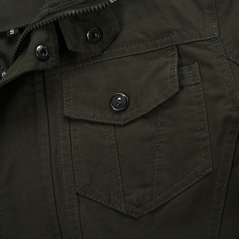 Men’s durable canvas field jacket with stand-up collar and multifunctional pockets