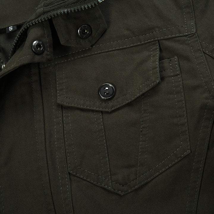 Men’s durable canvas field jacket with stand-up collar and multifunctional pockets