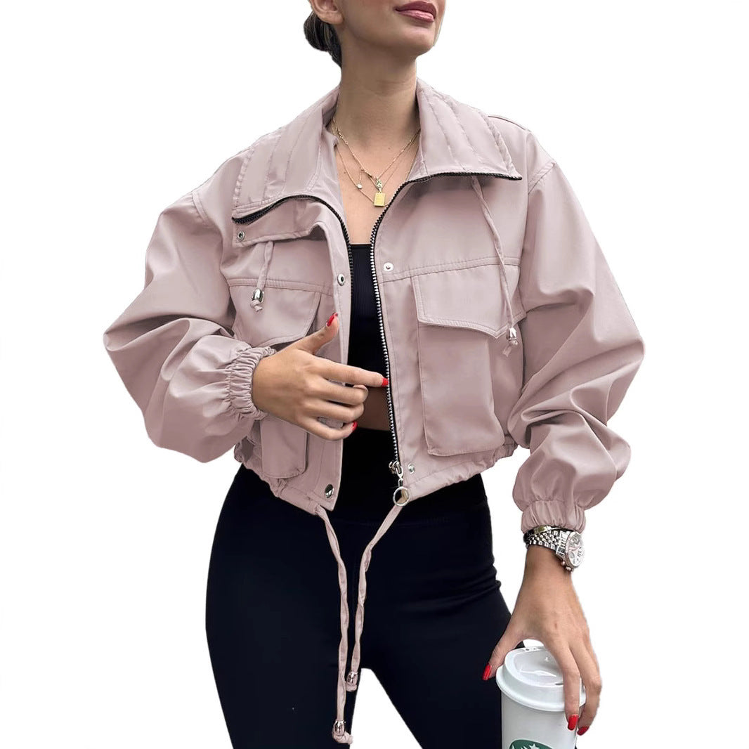 Women's cropped jacket with drawstring and elastic cuffs
