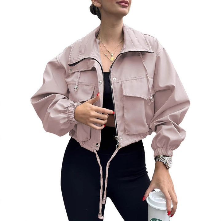 Women's cropped jacket with drawstring and elastic cuffs