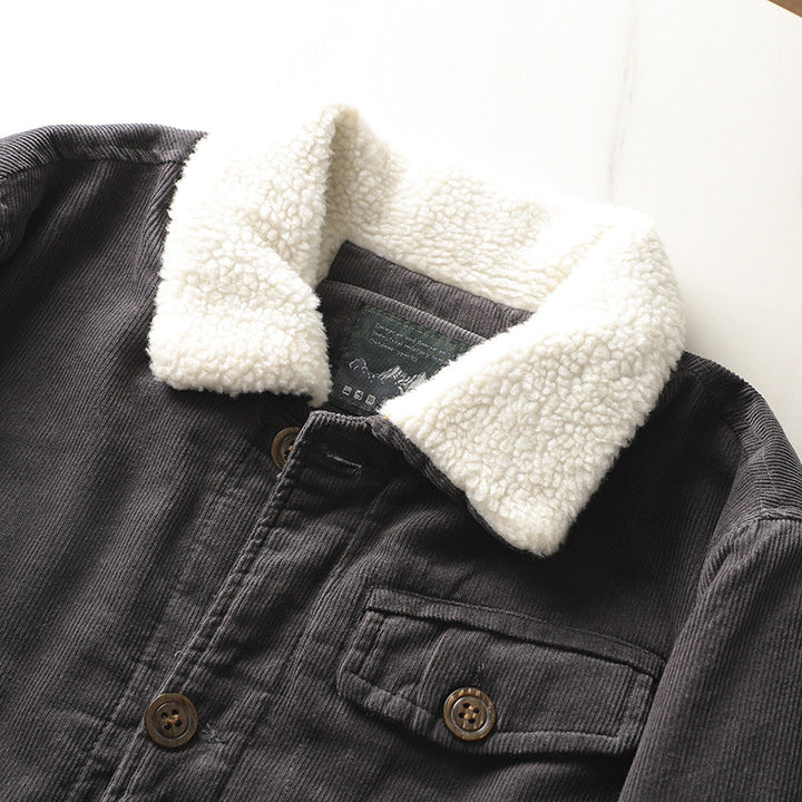 Men’s lined corduroy jacket with a teddy collar and button placket