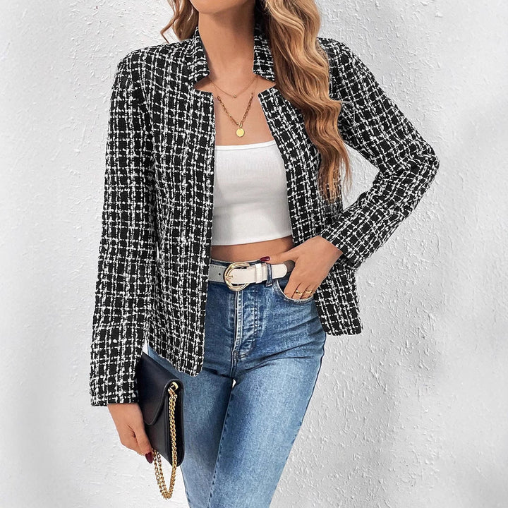 Women's tweed jacket with a fitted cut and open-front design