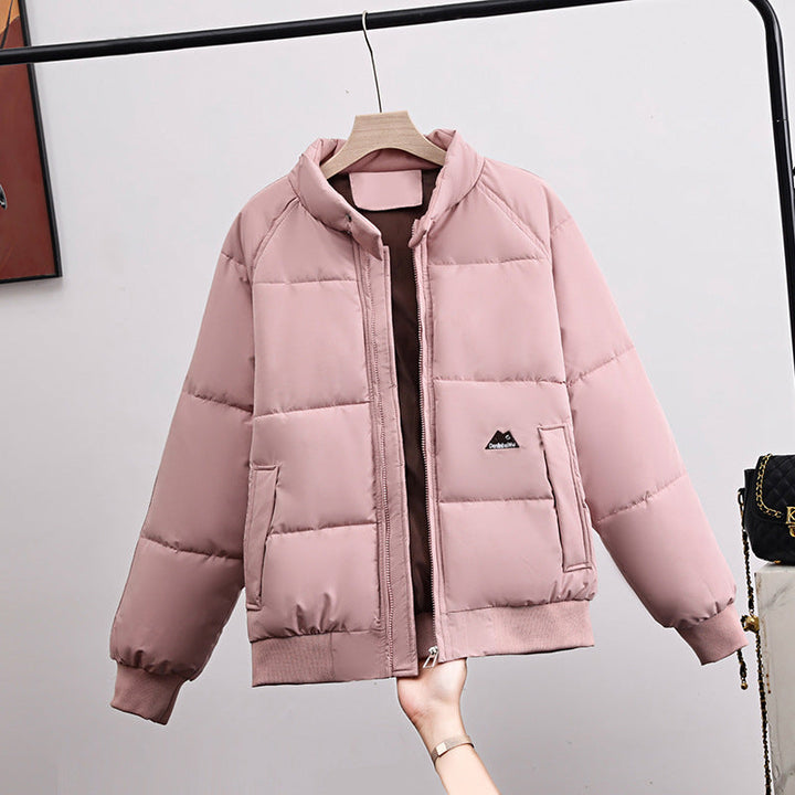 Women's Short Quilted Blouson Jacket with a High Stand-Up Collar