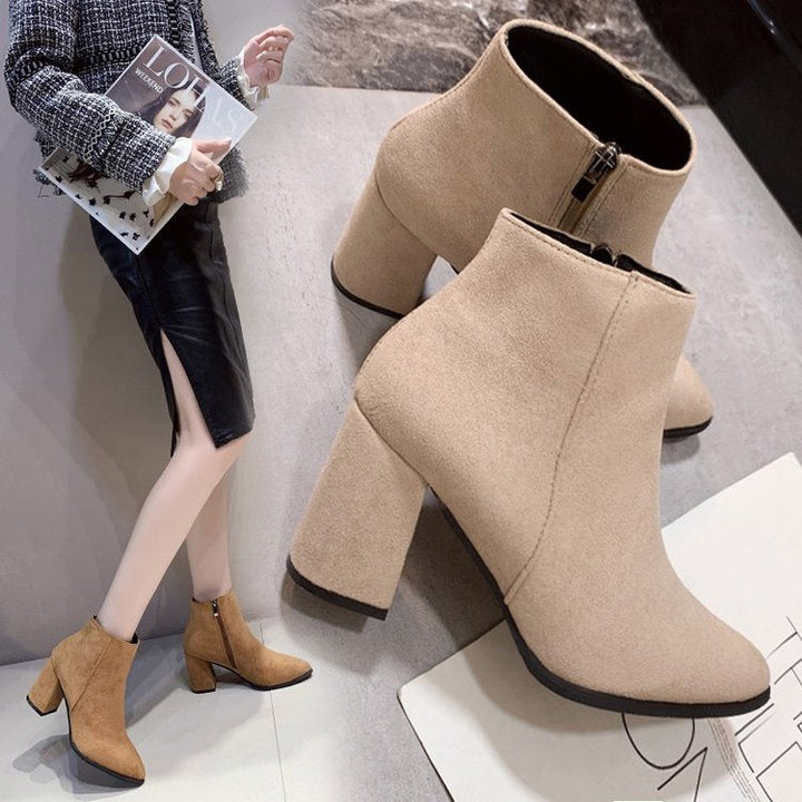 Women's ankle boots with a block heel and zipper