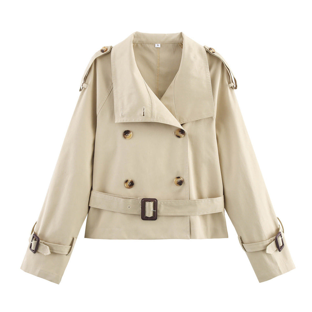 Women's trench jacket with belt and double-breasted button closure