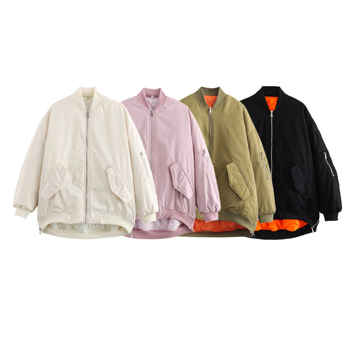 Women's Oversized Bomber Jacket with Pockets