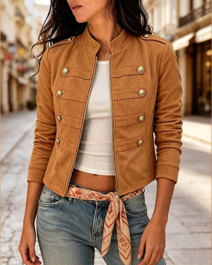 Women's Long-Sleeve Jacket with Buttons and Pockets