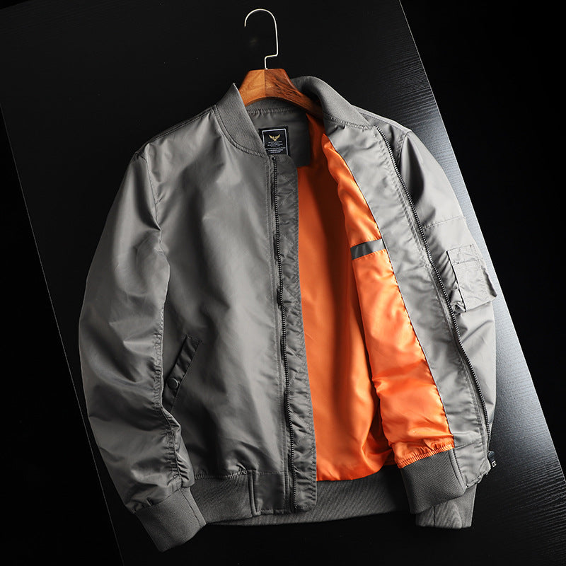 Men’s wind-resistant nylon bomber jacket in MA-1 style with sleeve pocket