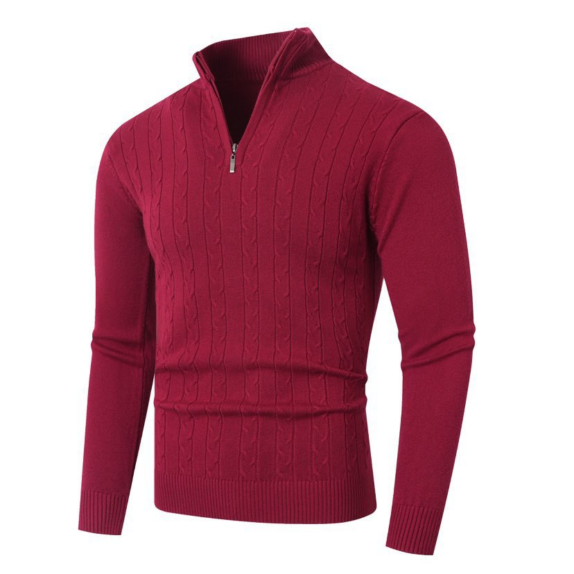 Men's cable-knit sweater with stand-up collar