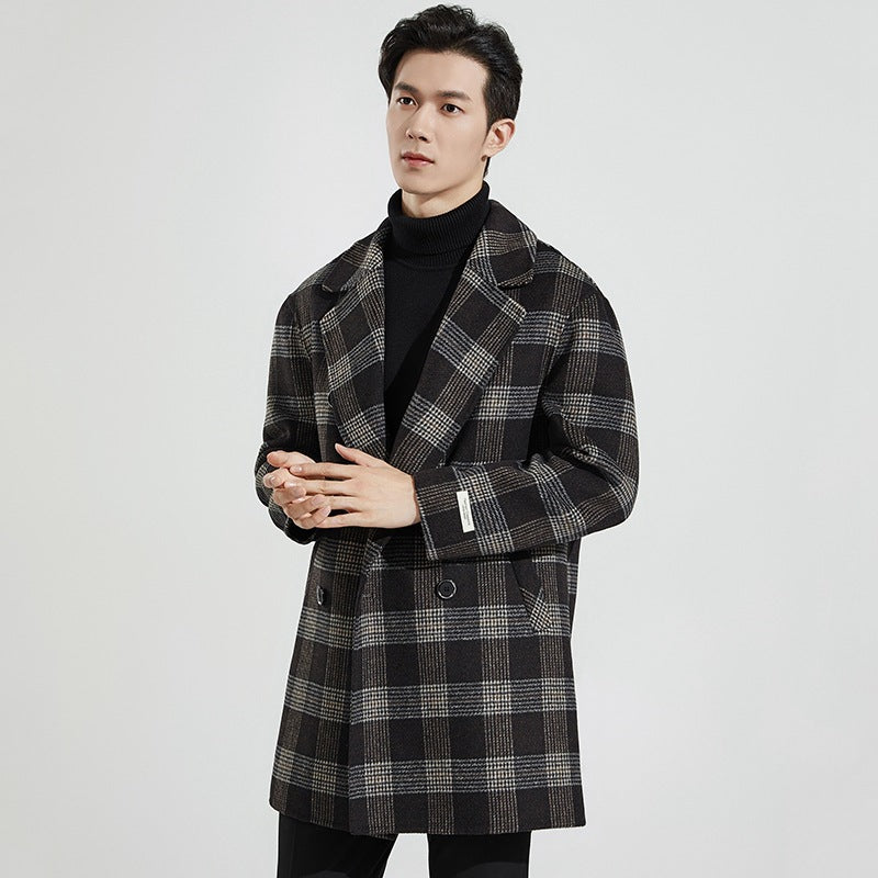 Men's checked overcoat with buttons