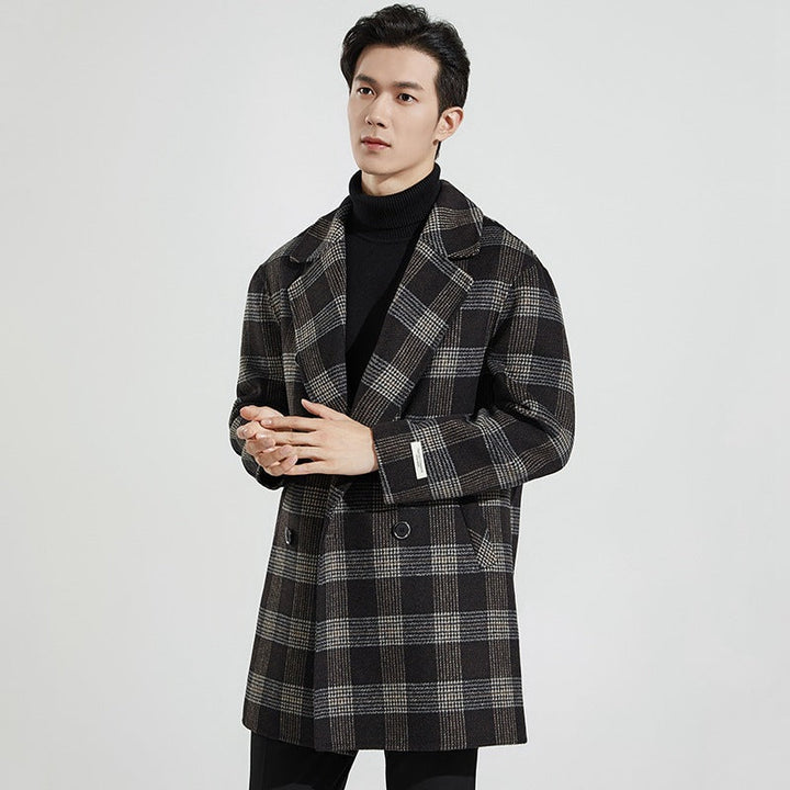 Men's checked overcoat with buttons