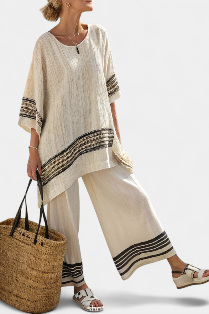 Mariella – elegant striped linen top and flowy trousers