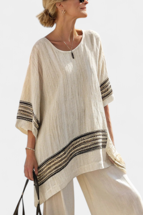 Mariella – elegant striped linen top and flowy trousers