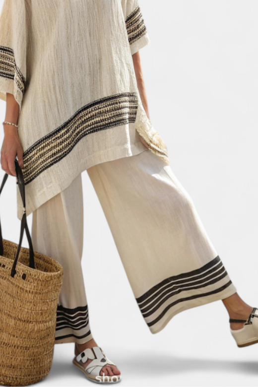 Mariella – elegant striped linen top and flowy trousers