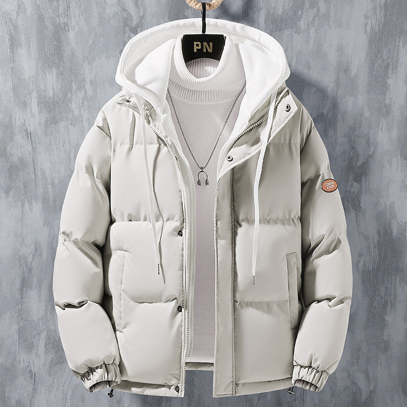 Men’s padded quilted jacket with hood and two-way zipper