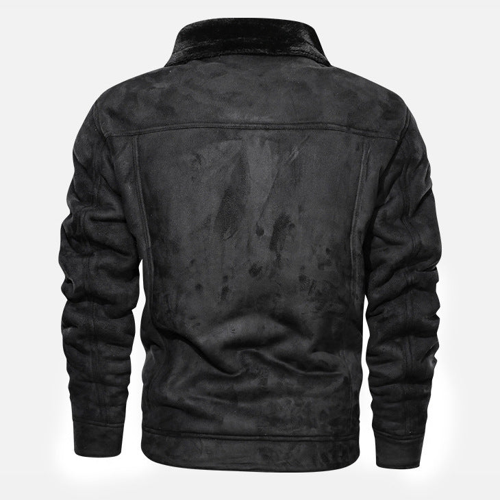 Men’s lined denim jacket with teddy lining and snap-button fastening