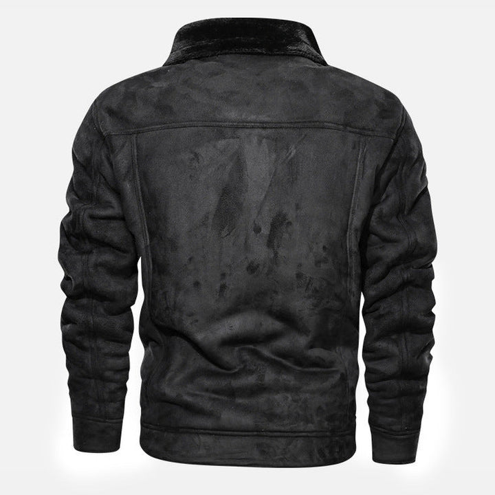 Men’s lined denim jacket with teddy lining and snap-button fastening