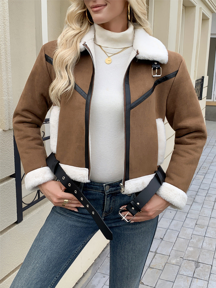 Women's teddy fleece jacket with a collar and practical pockets