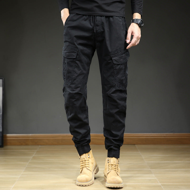 Men's cargo pants with pockets and drawstring
