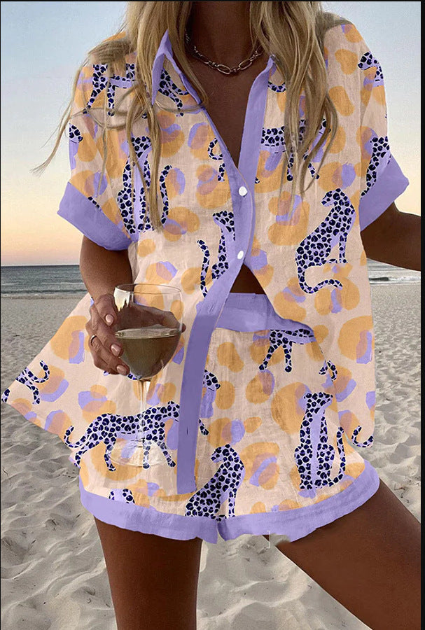 Reolia™ | Short Leopard Print Linen Set
