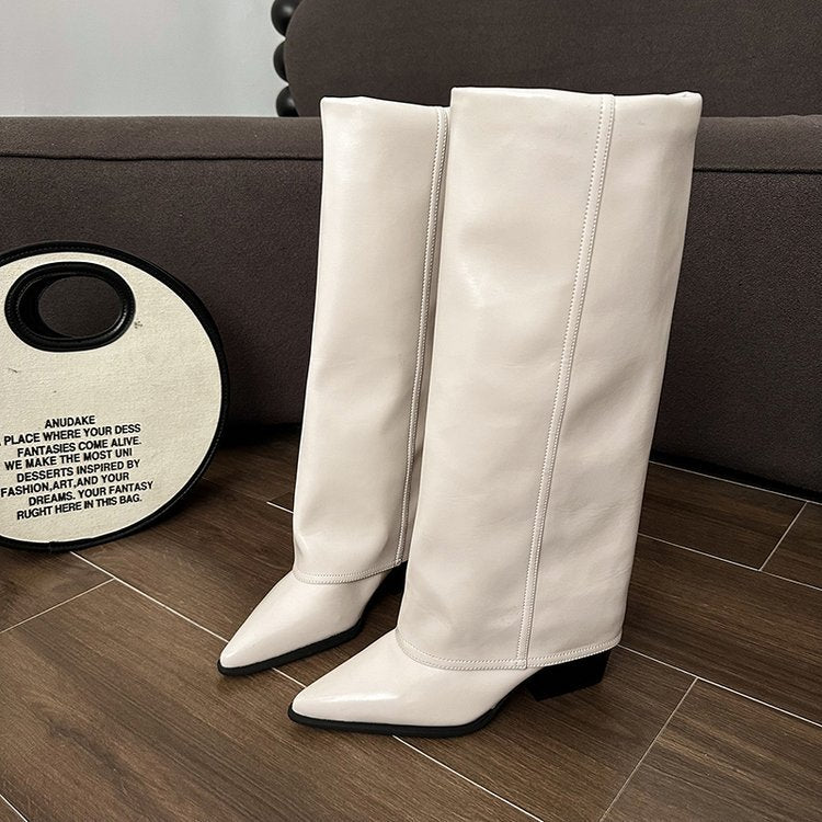 Women's brown boots with a block heel and modern cut