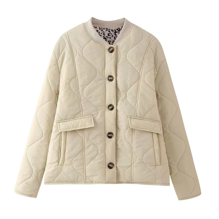 Women's long-sleeve crew-neck cardigan with buttons and pockets