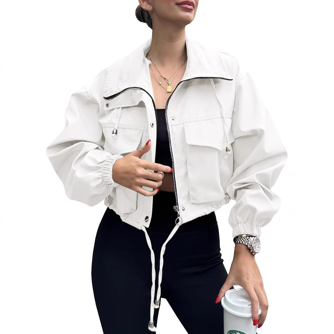 Women's cropped jacket with drawstring and elastic cuffs