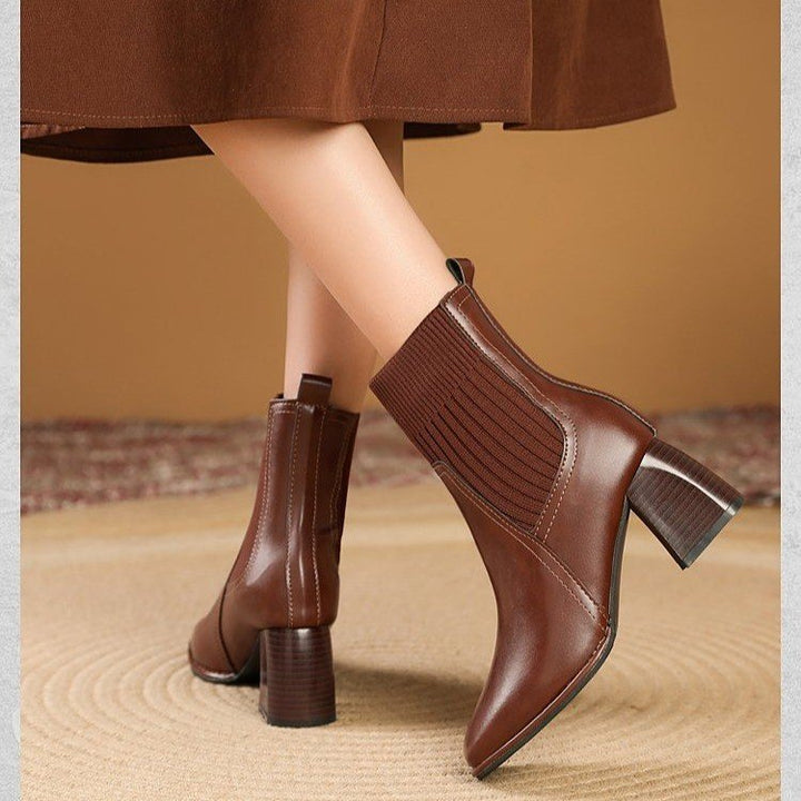 Women's chunky ankle boots with a knitted insert and sturdy heel