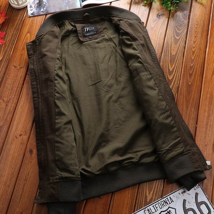 Men's patchwork bomber jacket with sleeve pocket and ribbed cuffs
