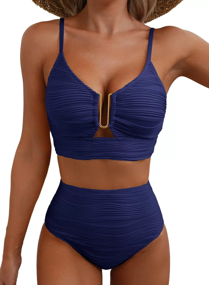 Siren | High-Waisted Bikini Set with Gold U-Link Detail