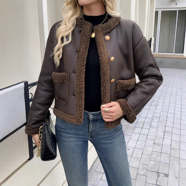 Women's short jacket with a collar and patch pockets