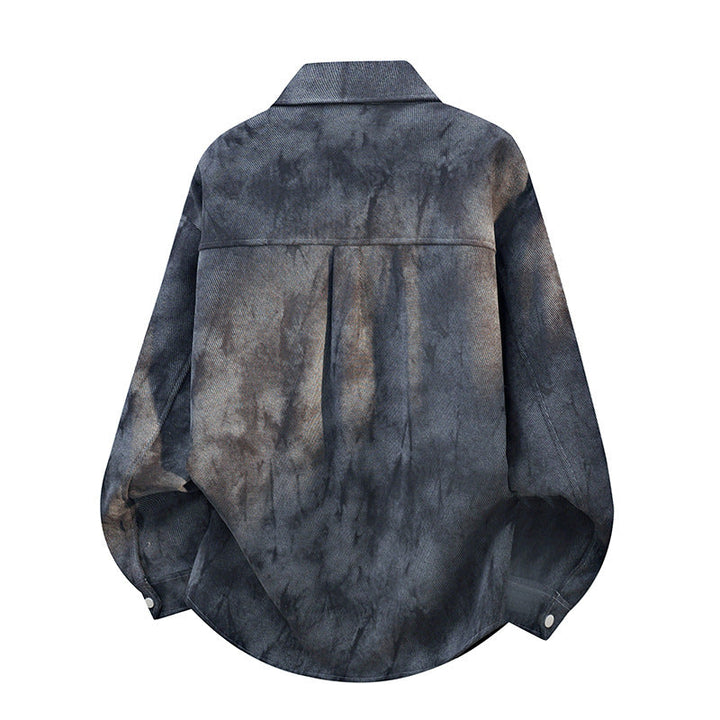 Men’s oversized shirt jacket with an acid-wash finish and snap-button closure