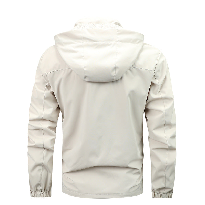 Men’s waterproof hooded rain jacket with a windproof membrane