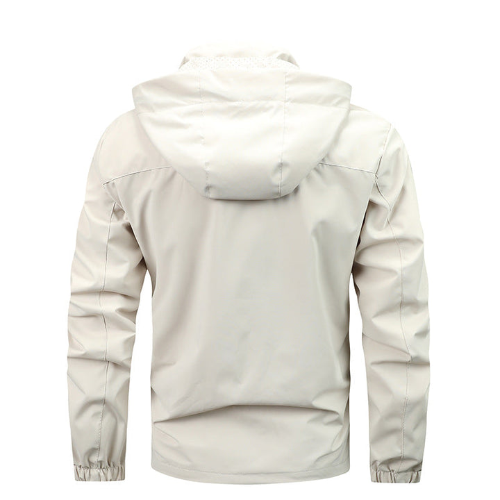 Men’s waterproof hooded rain jacket with a windproof membrane