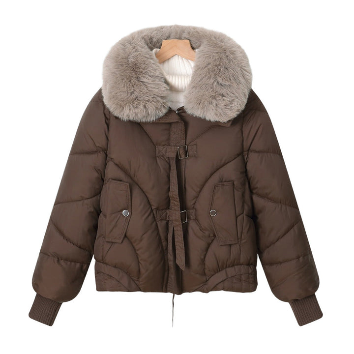 Women's short pilot jacket with a voluminous shawl collar and drawstring hem