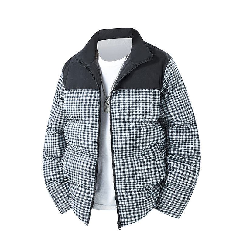 Men's checked short quilted jacket with pockets