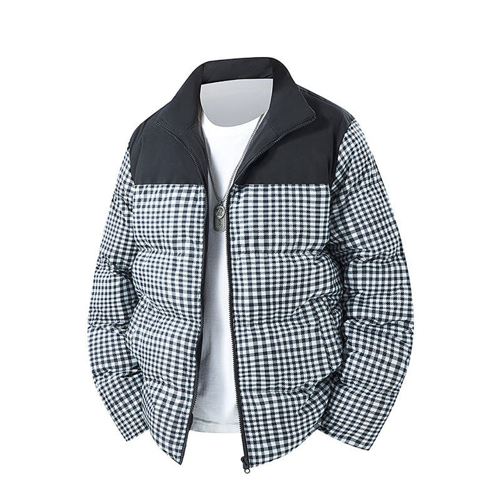 Men's checked short quilted jacket with pockets