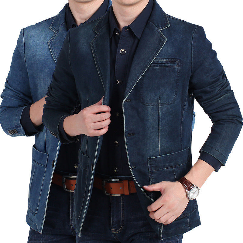 Men’s jeans blazer with a distressed effect, slim fit, and pockets