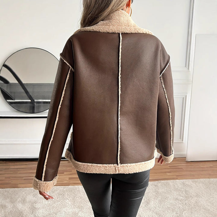 Women's teddy fleece jacket with button placket and side pockets