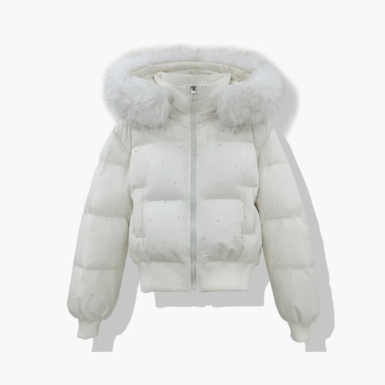 Women’s short quilted jacket with detachable hood