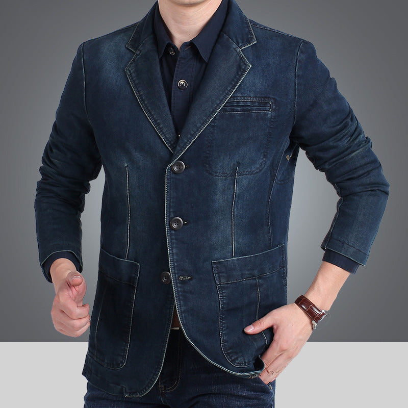 Men’s jeans blazer with a distressed effect, slim fit, and pockets