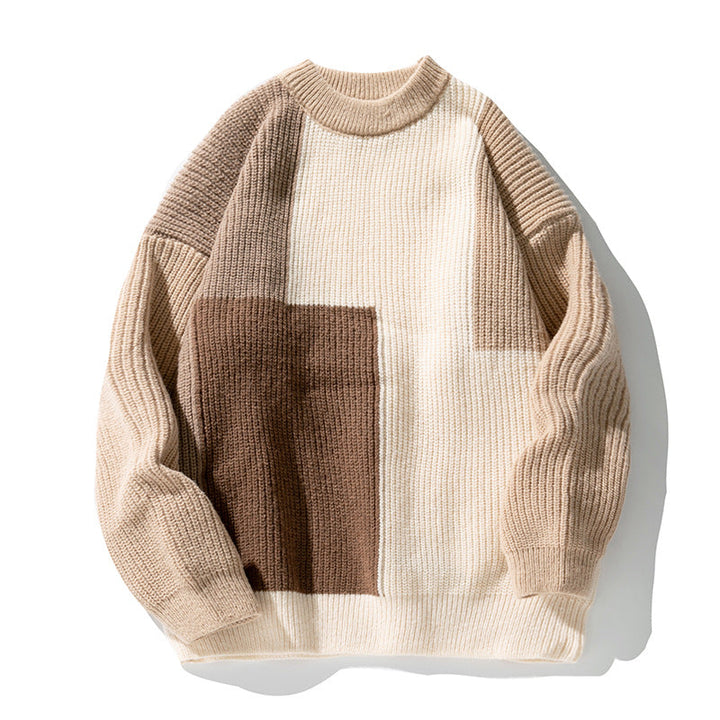 Crew-neck pullover with color-block design