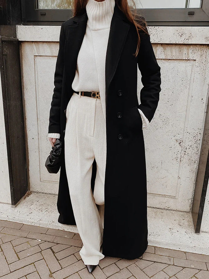 Women's longline long-sleeve coat with pockets
