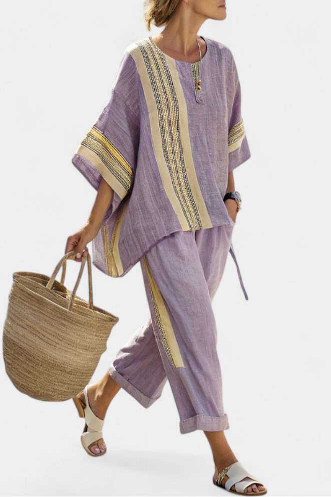 Daniela - top elegant lavender and mustard yellow striped trousers