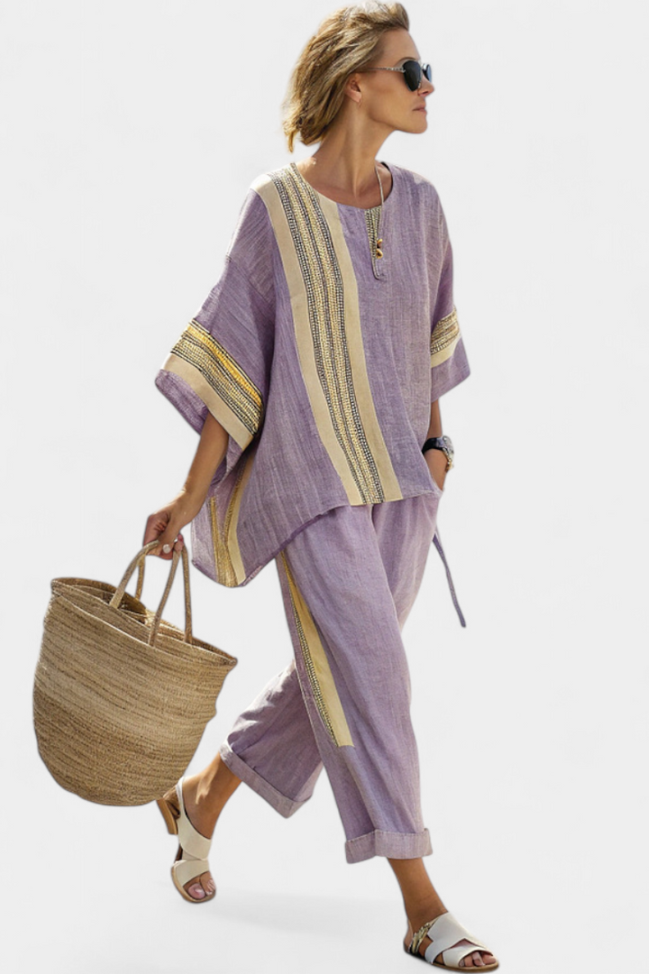 Daniela - top elegant lavender and mustard yellow striped trousers