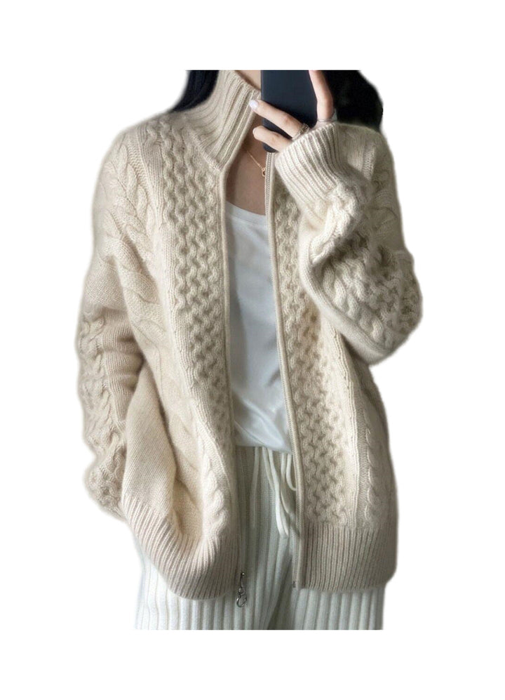 Women's oversized long pullover with stand-up collar