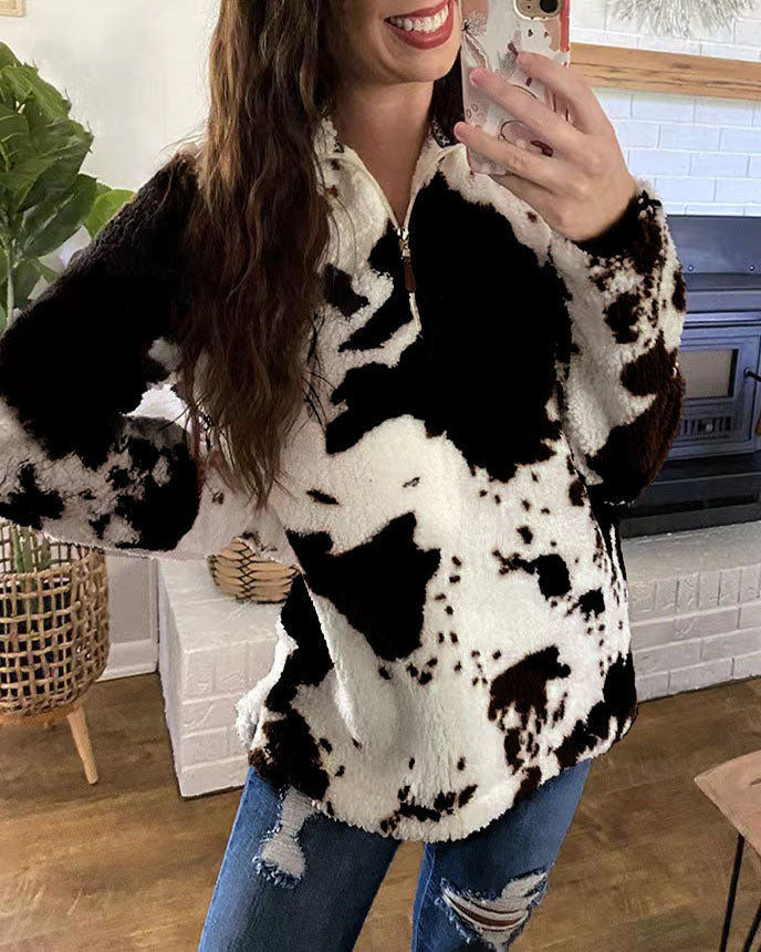 Women's sweater with zipper and long sleeves
