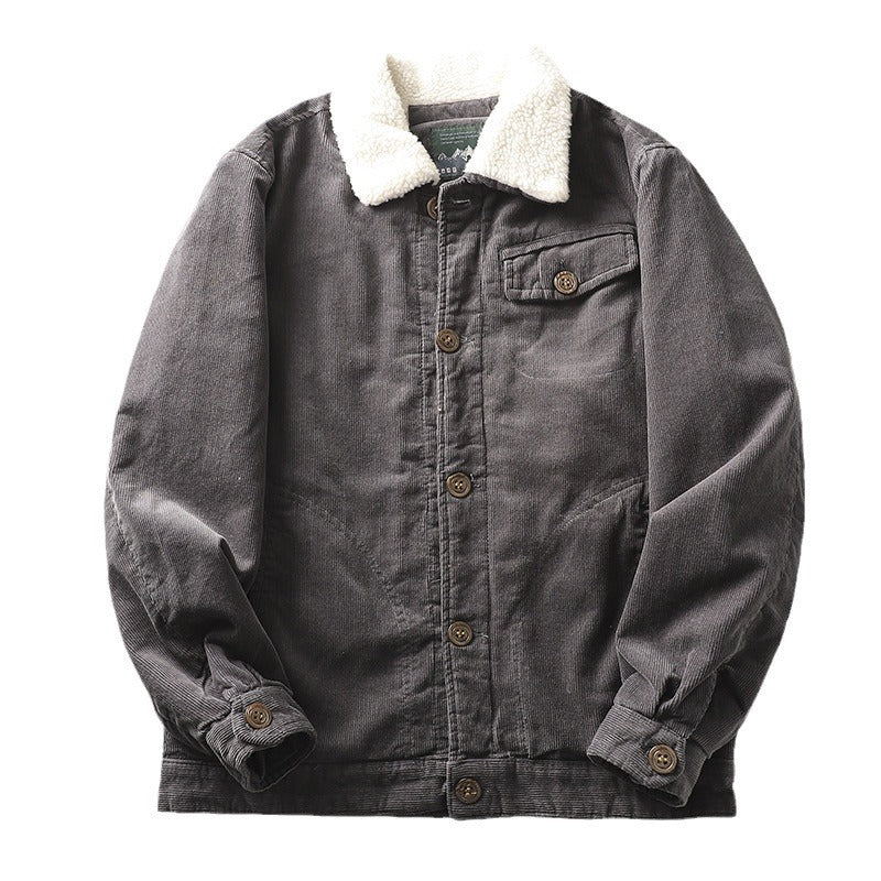 Men’s lined corduroy jacket with a teddy collar and button placket