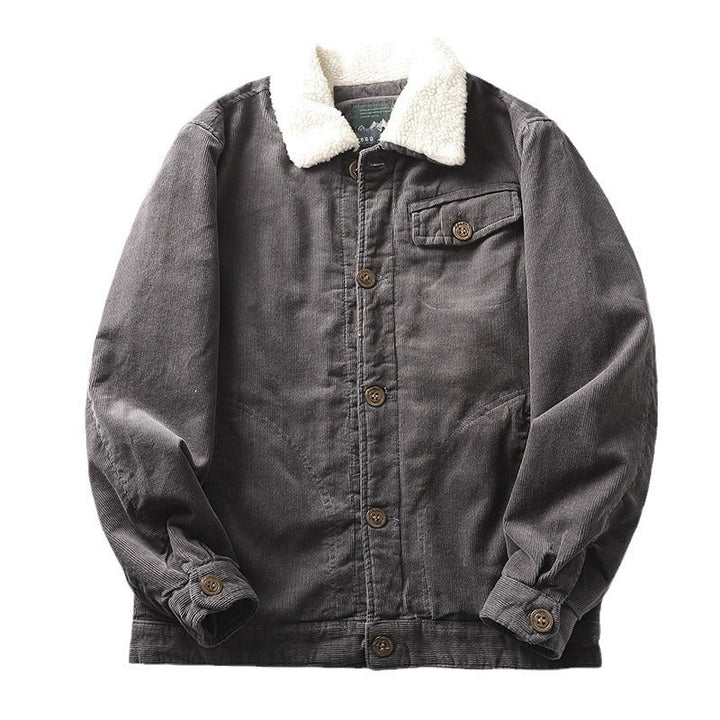 Men’s lined corduroy jacket with a teddy collar and button placket